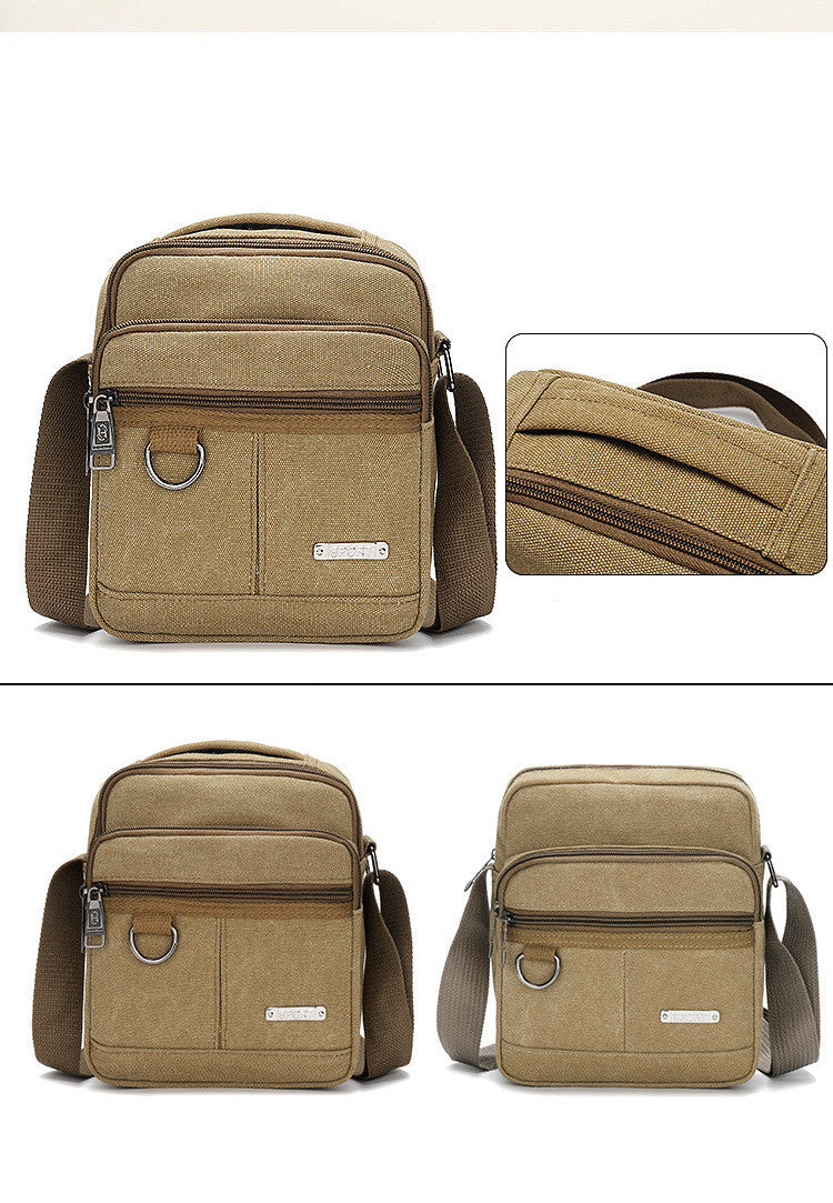 Bolsa de lona casual masculina de um ombro e várias camadas