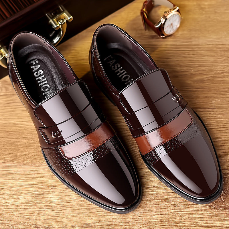 Sapatos casuais masculinos de cano baixo em couro envernizado