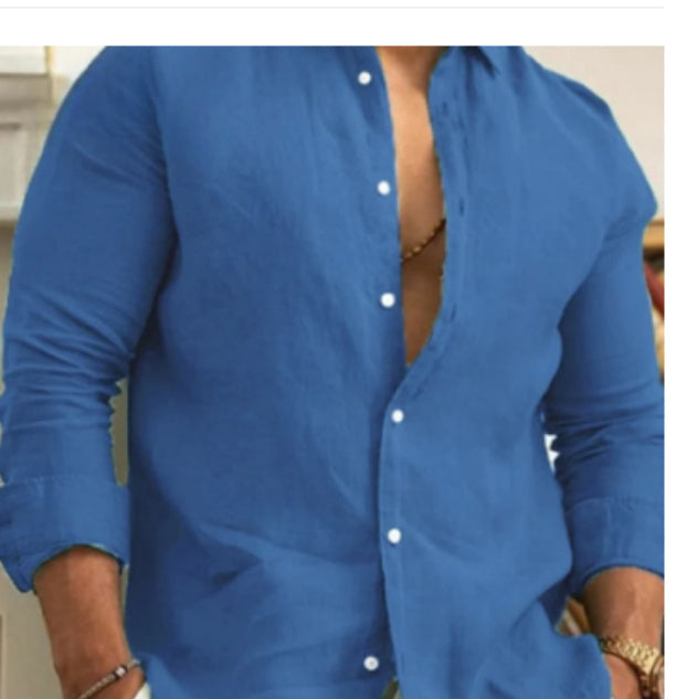 Amazon Camisa de Linho Masculina Botão Camisa Verão Praia Cor Sólida