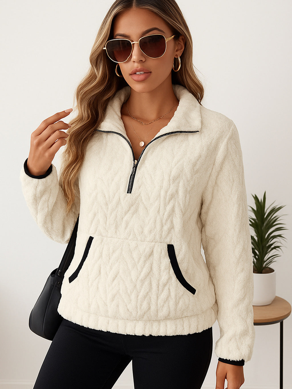Oversized Fleece Half-Zip Sweatshirt – Autumn & Winter