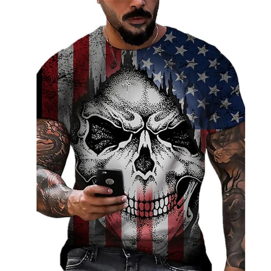 Camiseta de manga corta con cuello redondo y transpirable para hombre con impresión 3D