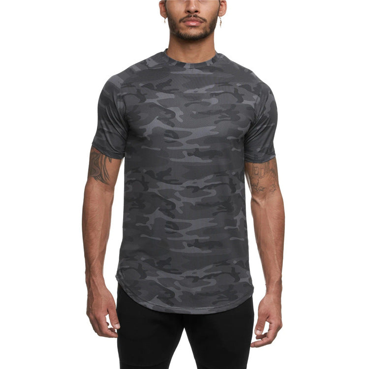 Fitness Top Corrida Treinamento Camuflagem Secagem Rápida T-Shirt