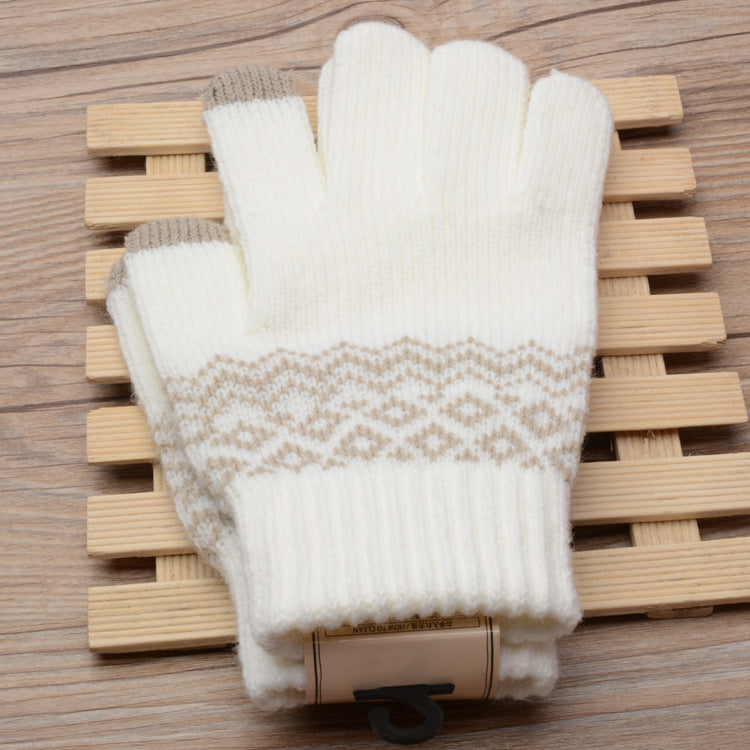 Luvas de malha femininas jacquard touch screen luvas quentes de inverno fashion