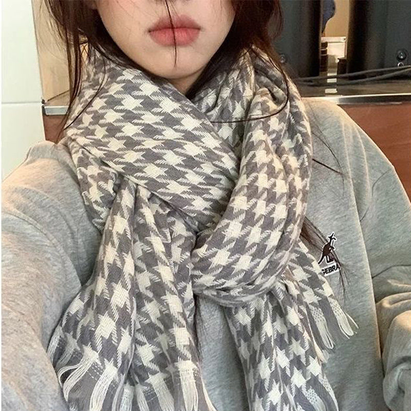 Feminino elegante e quente Thousand Birds Check Scarf Shawl