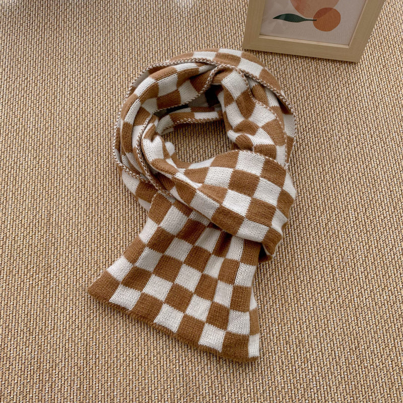 Cachecol estampado com padrão pied-de-poule e ondas, estilo coreano, moda feminina, versátil, de malha, dupla face, quente, de lã