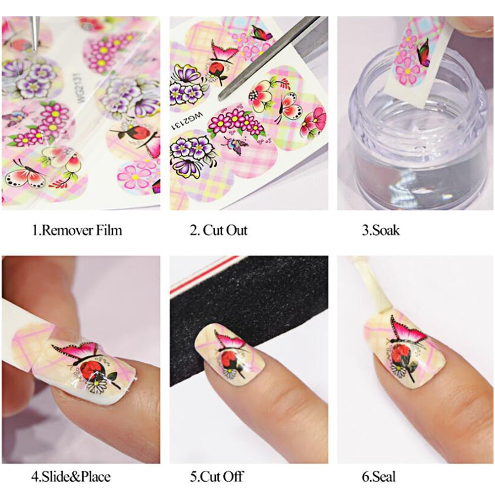 1pcs Adesivo de unha Borboleta Flor Transferência de água Decalque Sliders para Nail Art Decoração Tatuagem Manicure Envoltórios Ferramentas Ponta JISTZ508