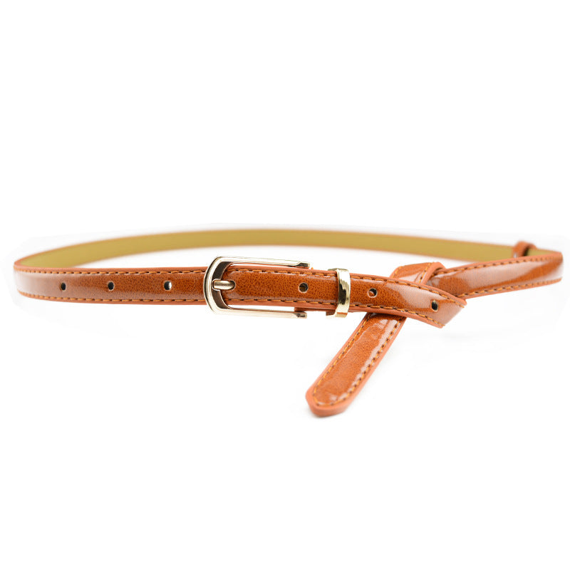 Cinto feminino de couro envernizado com fivela de pino de cor doce