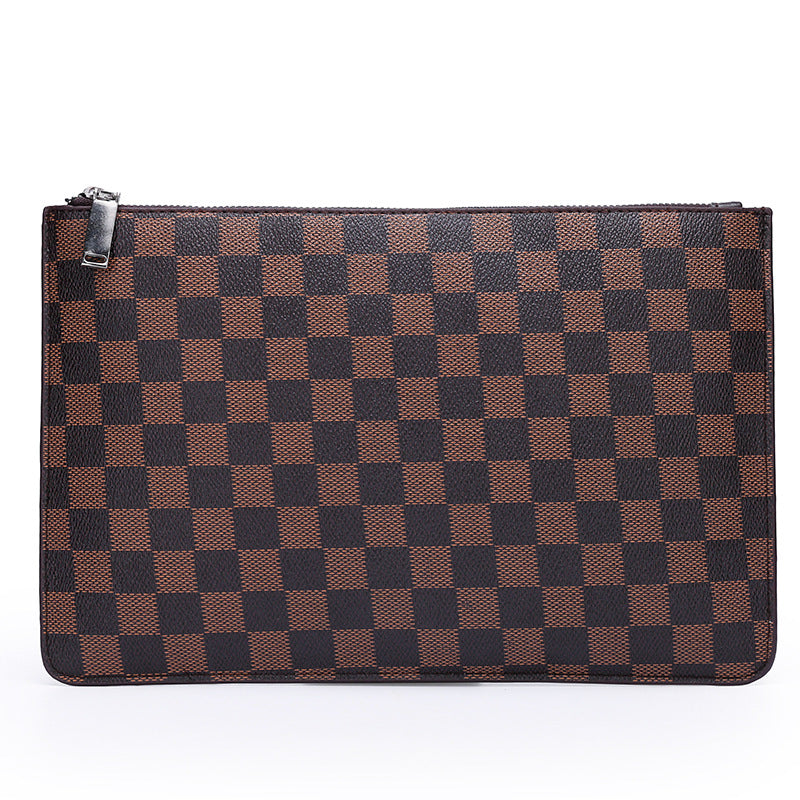 Clutch casual de negócios xadrez de pu macio masculino