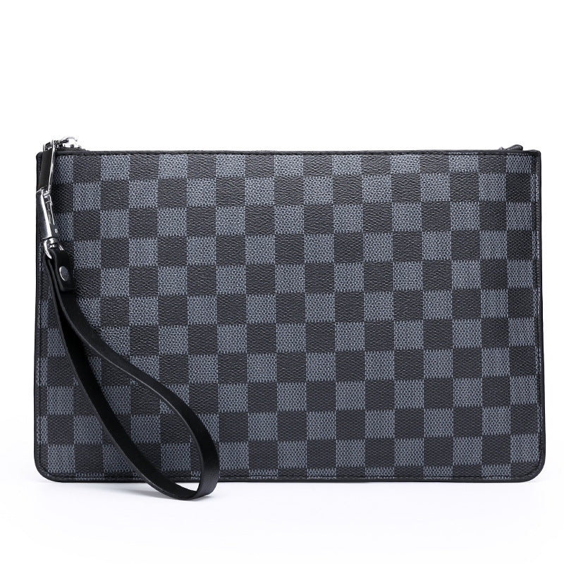 Clutch casual de negócios xadrez de pu macio masculino