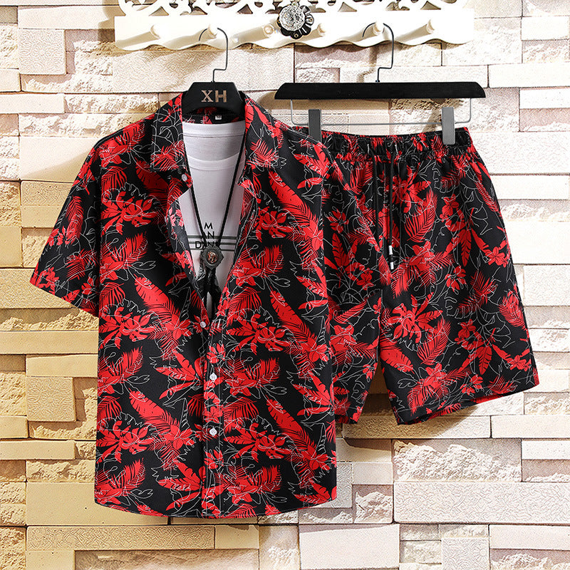 Camisa Estampada Masculina Manga Curta Camisa Shorts Terno