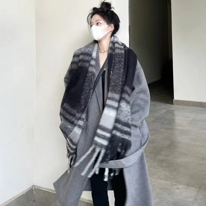 Cachecol xale externo com design pied-de-poule em cashmere feminino