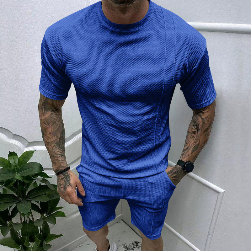 Shorts de manga curta com decote redondo, terno esportivo e lazer