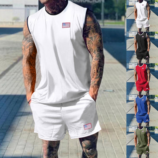 Pantalones cortos deportivos casuales de manga corta de estilo europeo y americano para hombre