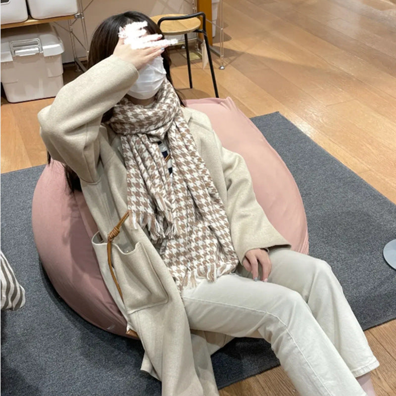 Cachecol xale externo com design pied-de-poule em cashmere feminino