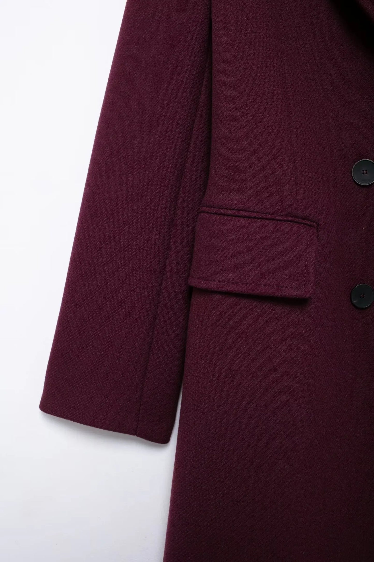 Burgundy Wool Blend Double-Breasted Coat – Autumn & Winter