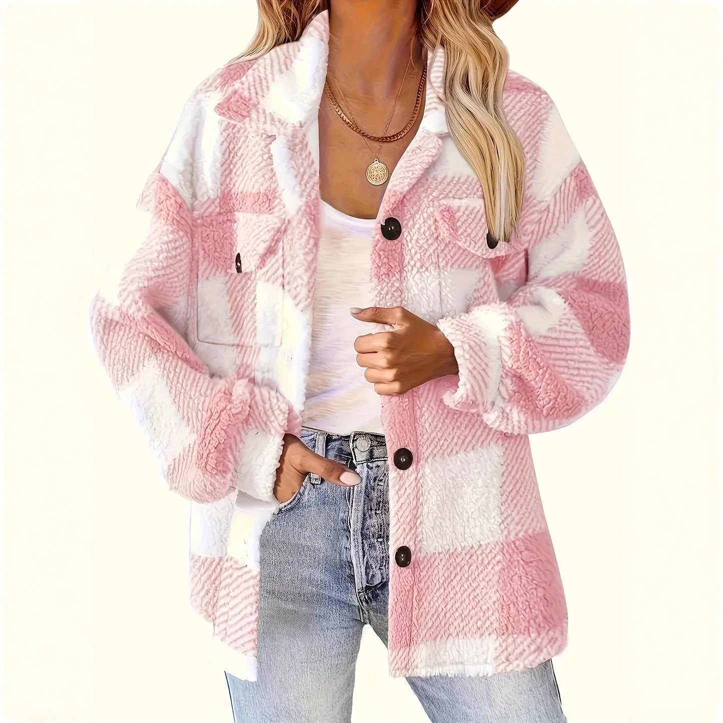 Winter jacket with high elasticity, long plush fabric, and a comfortable, modern design.
