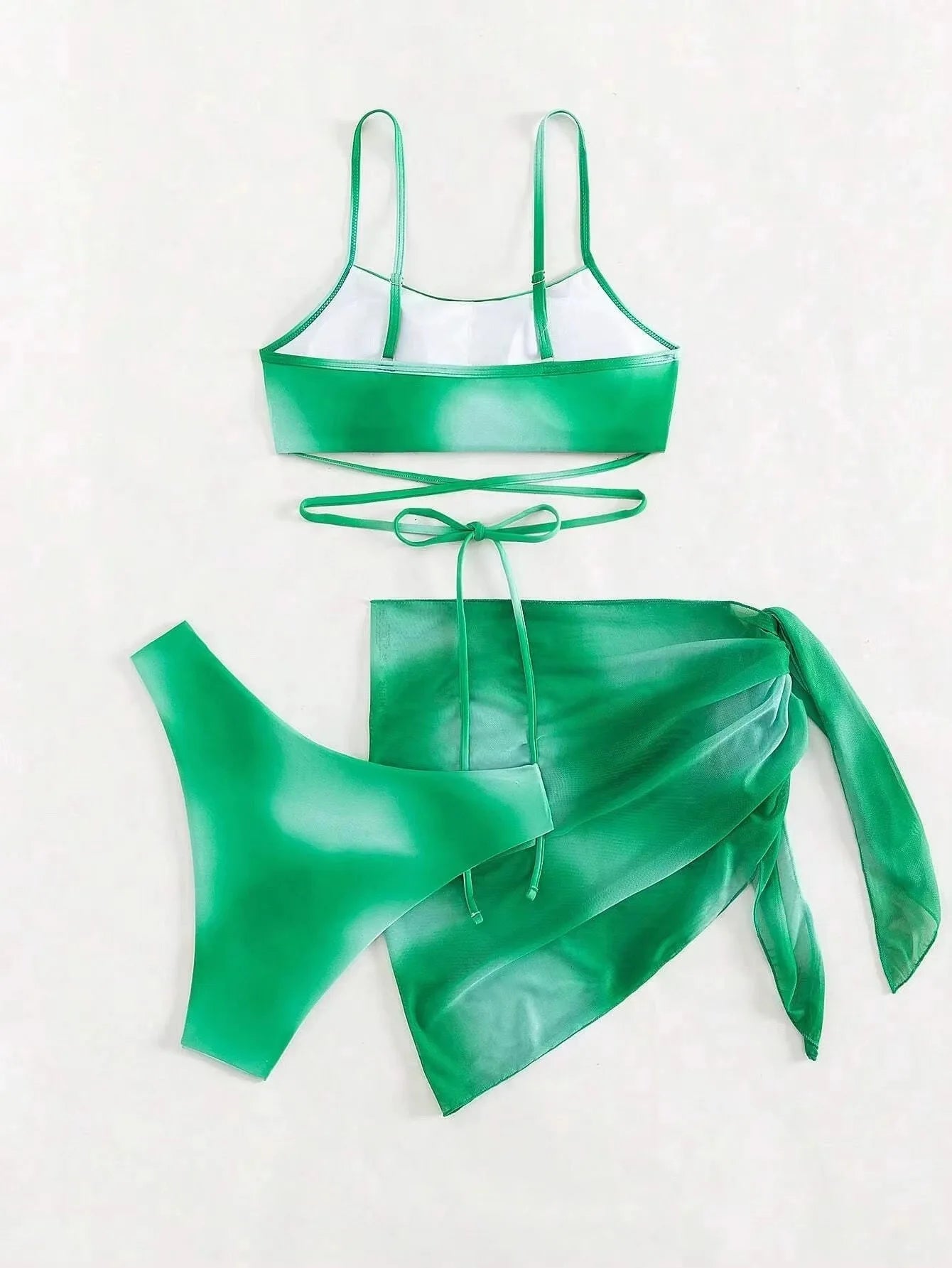 Stylish Tie-Dye 3-Piece Bikini Set with Mesh Skirt. Perfect for summer!