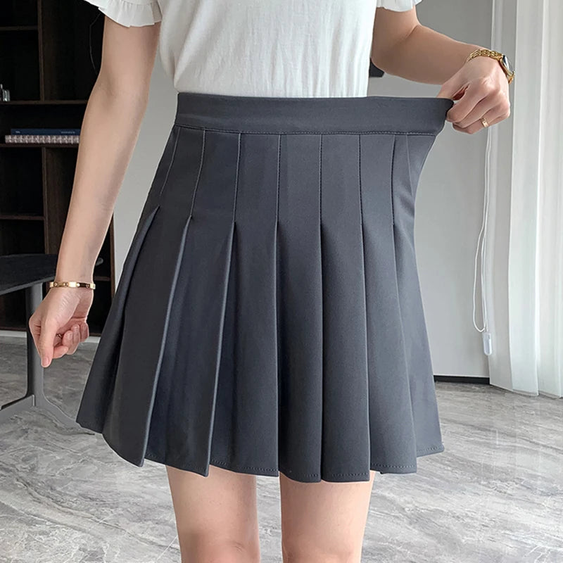 Rimocy Korean Elastic High Waist Pleated Skirt Woman Black Gray Short A-Line Skirts for Women 2023 Summer Jk Uniform Mini Skirt