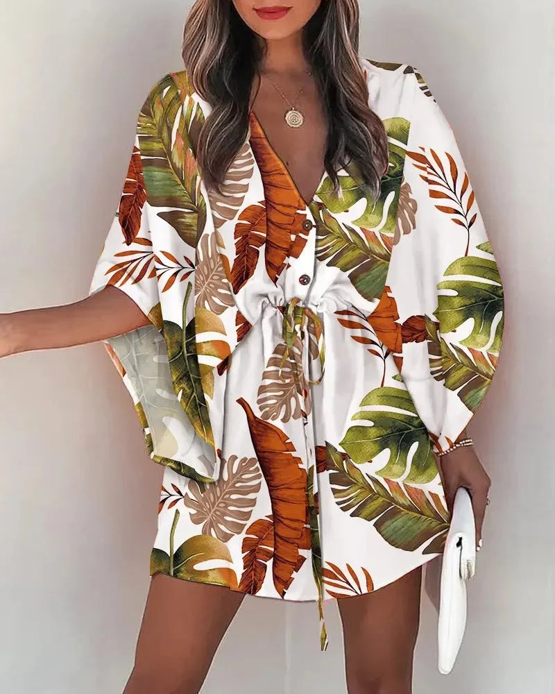 2025 Boho Floral Dress – Casual, Feminine & Flowy with Ruffles and V-Neck Detail.