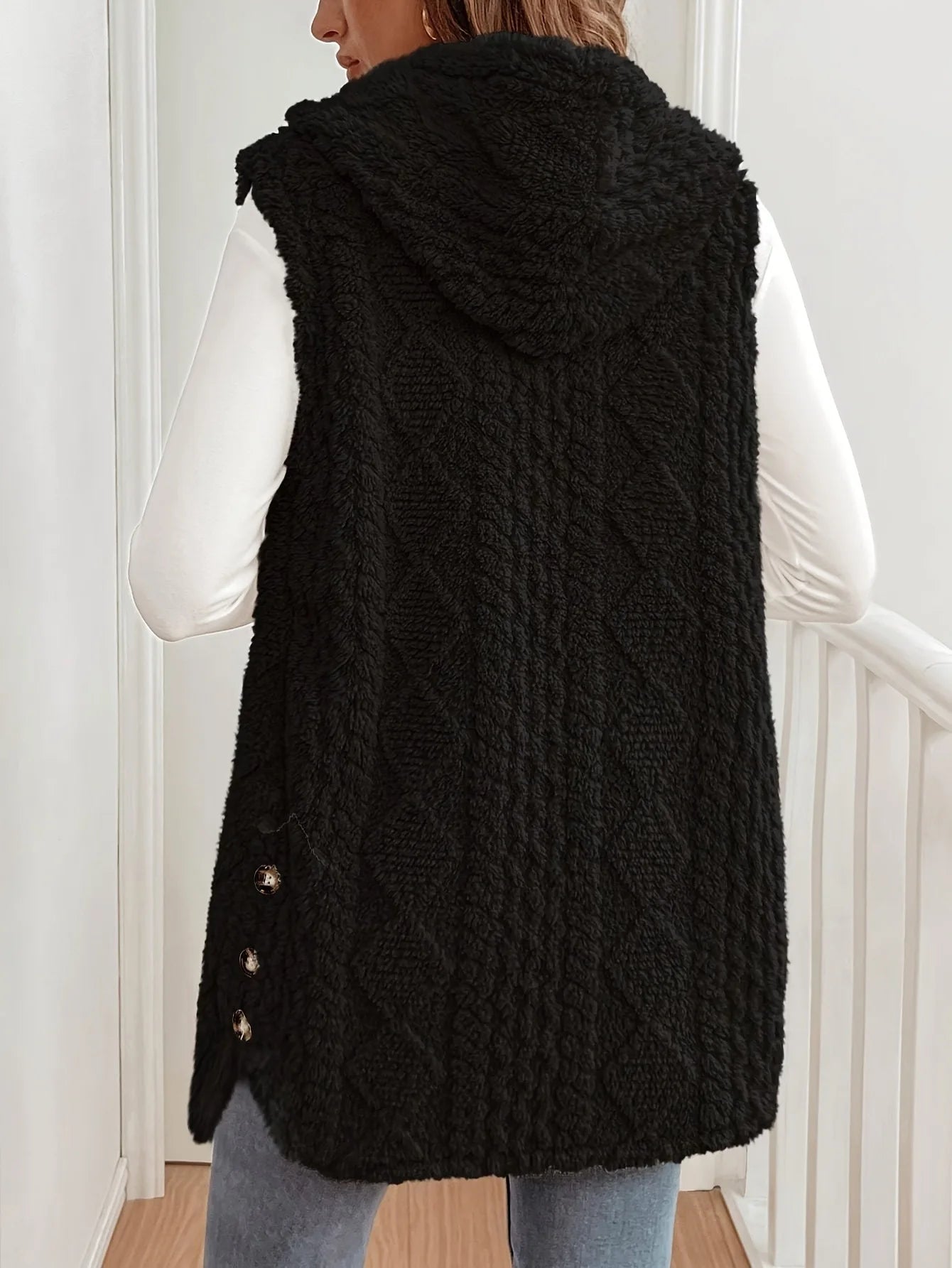 Apricot Hooded Plush Sleeveless Vest – Autumn & Winter