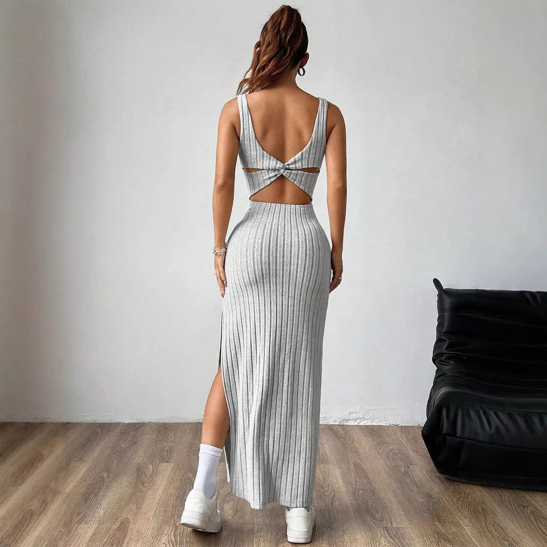 Elegant slim knitted dress with a backless design — sleek, modern, and effortlessly stylish.