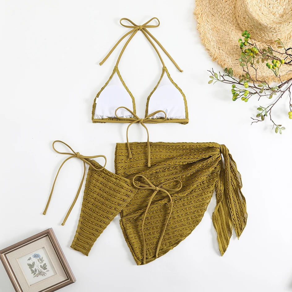 Sexy 3-Piece Bikini Set with Beach Cover-Up. Stylish, comfortable, and perfect for summer days.