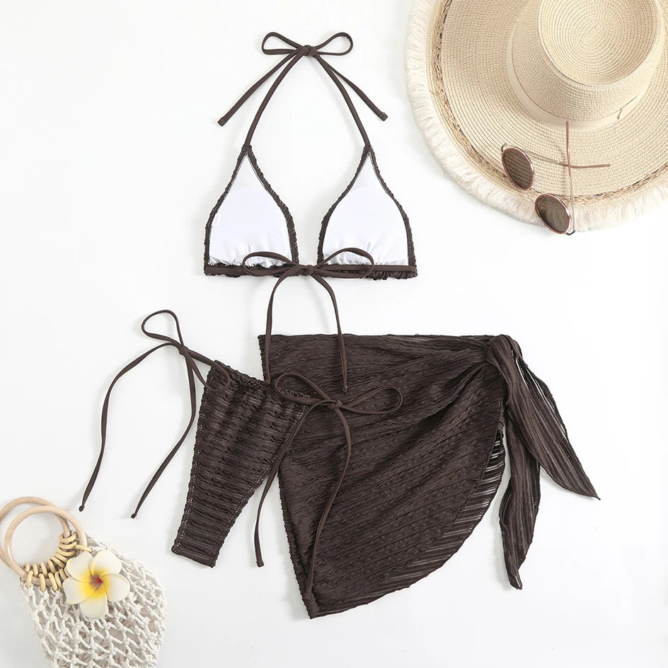 Sexy 3-Piece Bikini Set with Beach Cover-Up. Stylish, comfortable, and perfect for summer days.