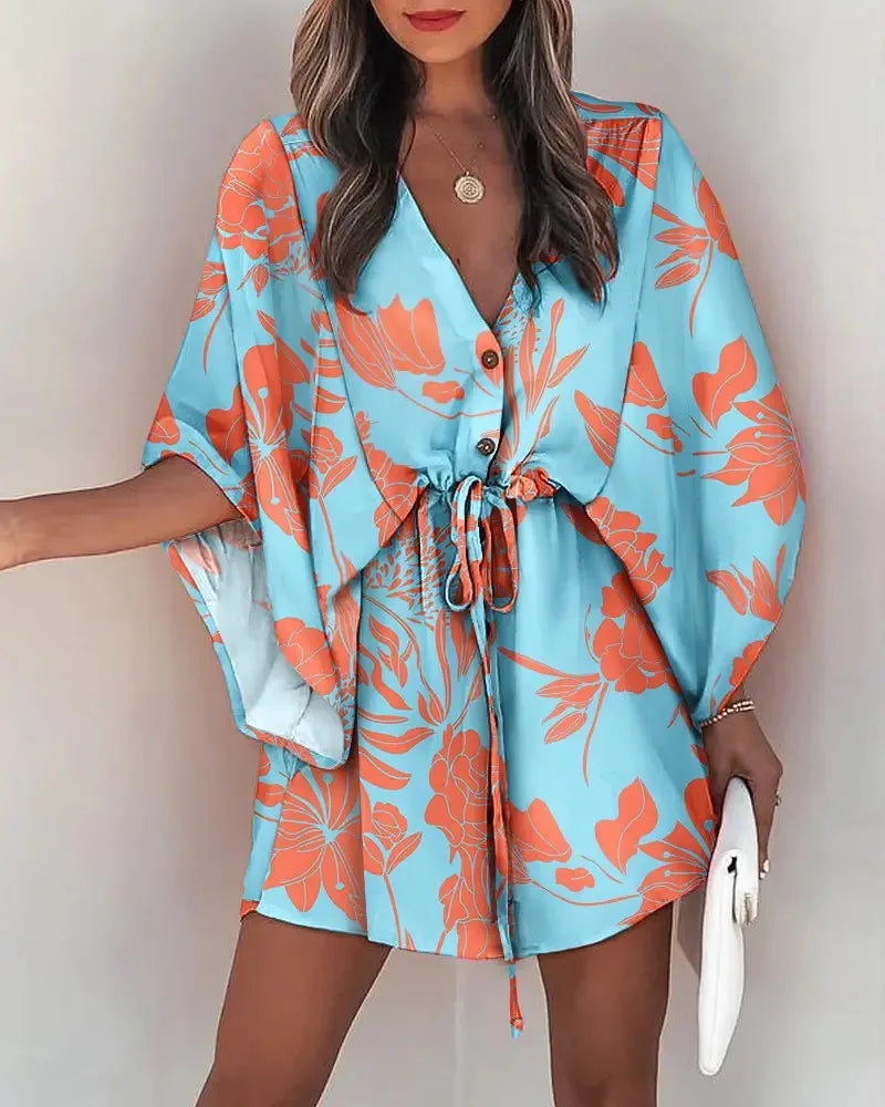 2025 Boho Floral Dress – Casual, Feminine & Flowy with Ruffles and V-Neck Detail.