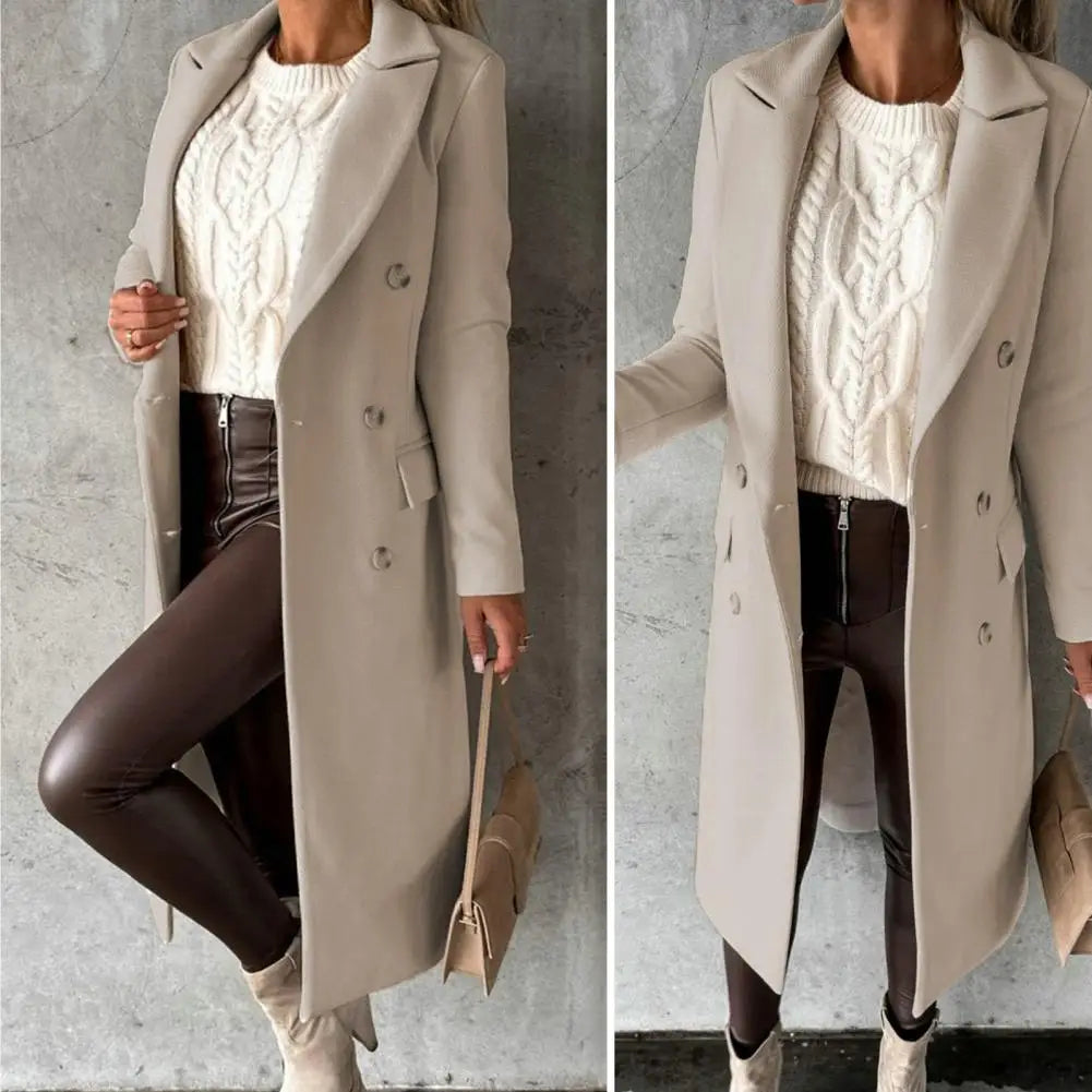 Women’s Wool Coat – Autumn/Winter, elegant, stylish, with lapel and buttons.