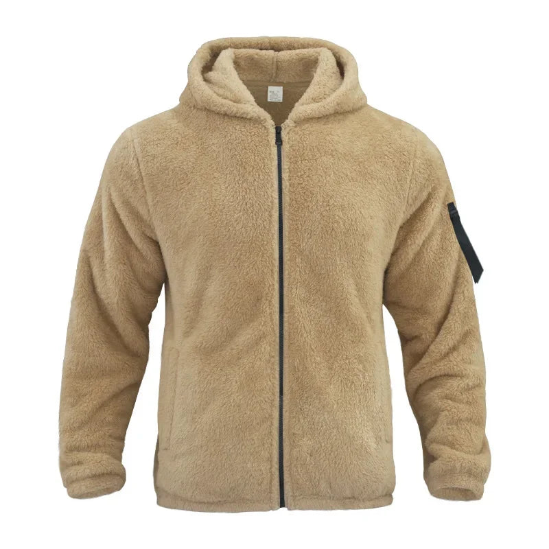 Men’s Fleece Jacket – Hooded, warm, loose fit, casual winter style.