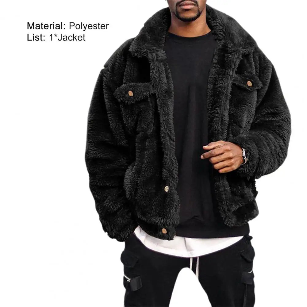 Men’s Winter Coat – Cozy, thermal, plush, thick, with chest pockets.