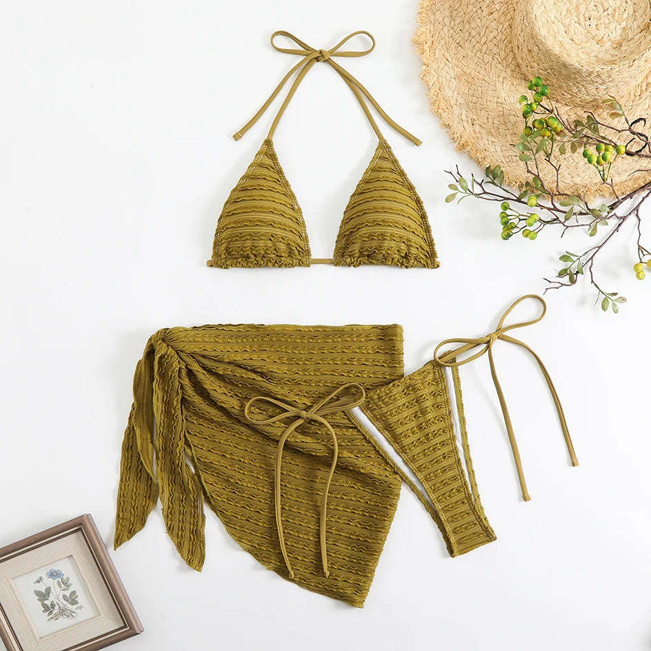 Sexy 3-Piece Bikini Set with Beach Cover-Up. Stylish, comfortable, and perfect for summer days.