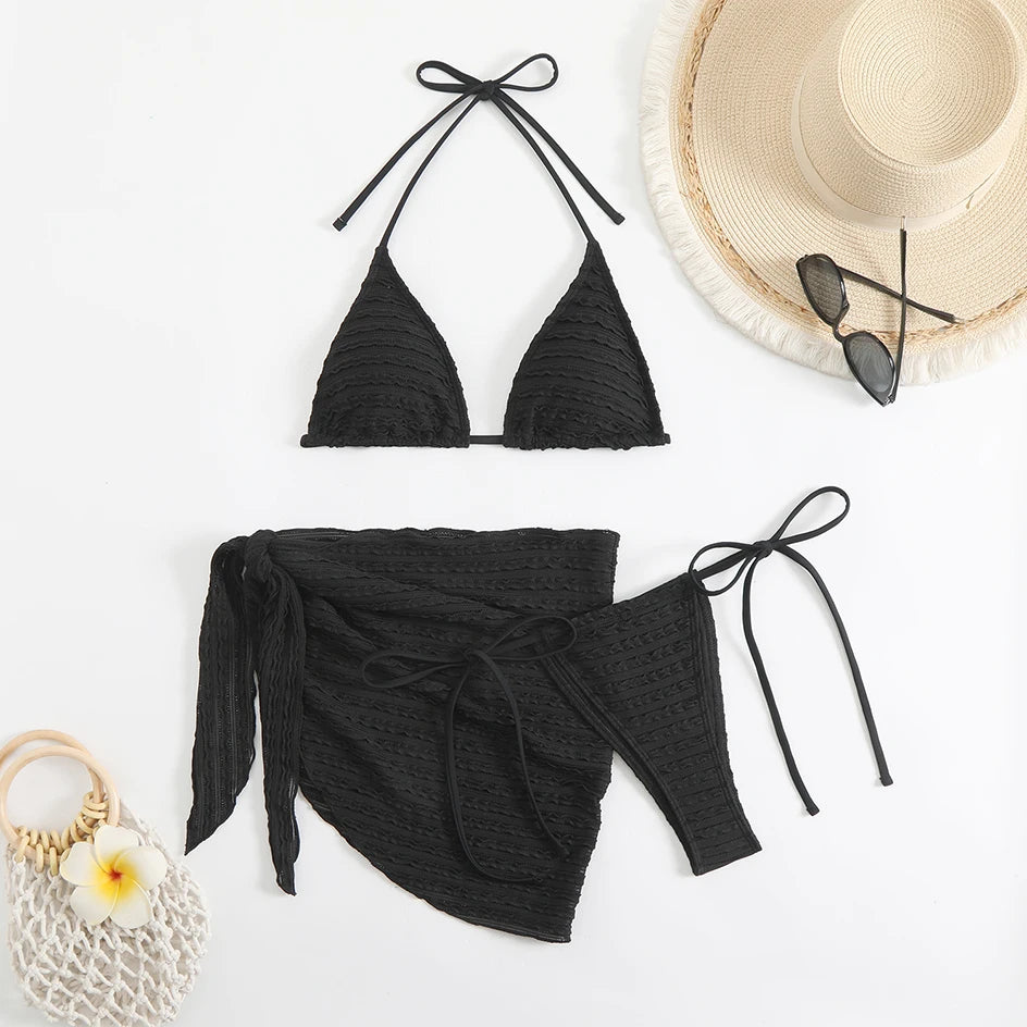 Sexy 3-Piece Bikini Set with Beach Cover-Up. Stylish, comfortable, and perfect for summer days.