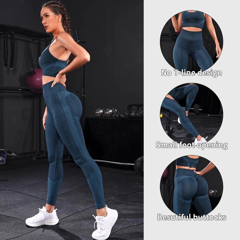 2-piece women's fitness set – high-waist leggings and sports top.