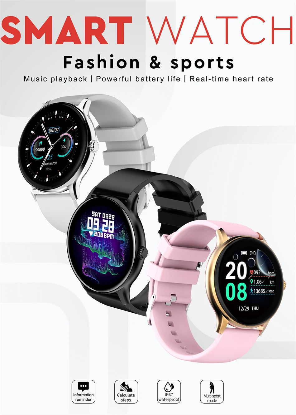 LIGE Women Smart band Watch Real-time Weather Forecast Activity Tracker Watches Heart Rate Monitor Sports Ladies Smart Watch Men