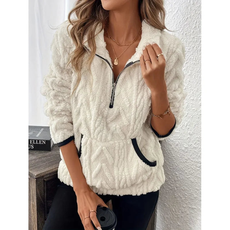 Oversized Fleece Half-Zip Sweatshirt – Autumn & Winter