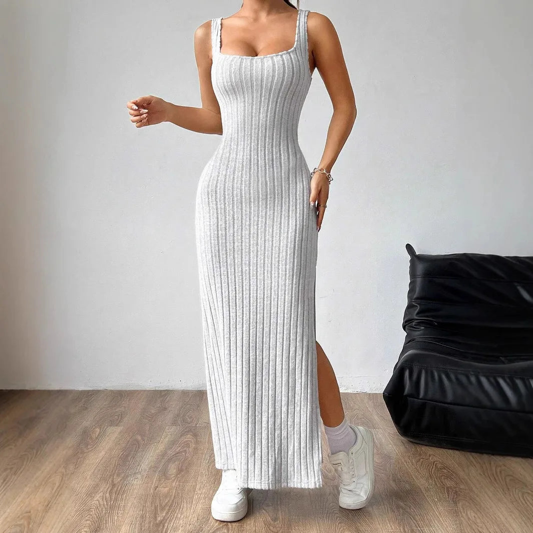 Elegant slim knitted dress with a backless design — sleek, modern, and effortlessly stylish.