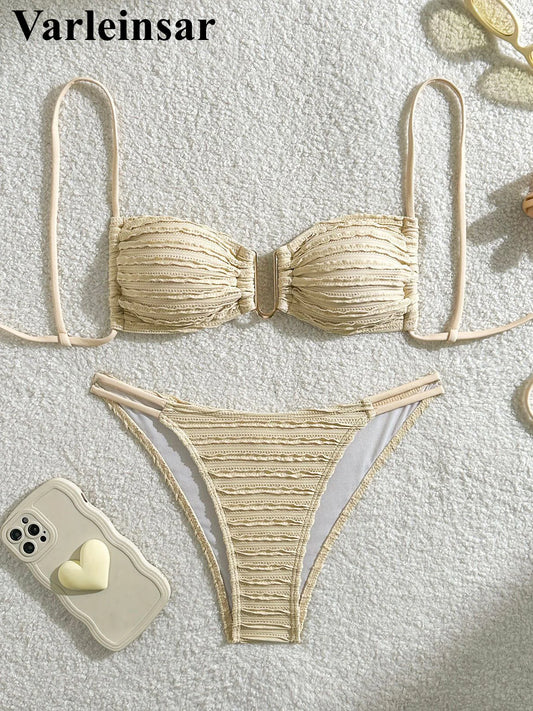 U-Neck Crinkled High-Cut Bikini Set