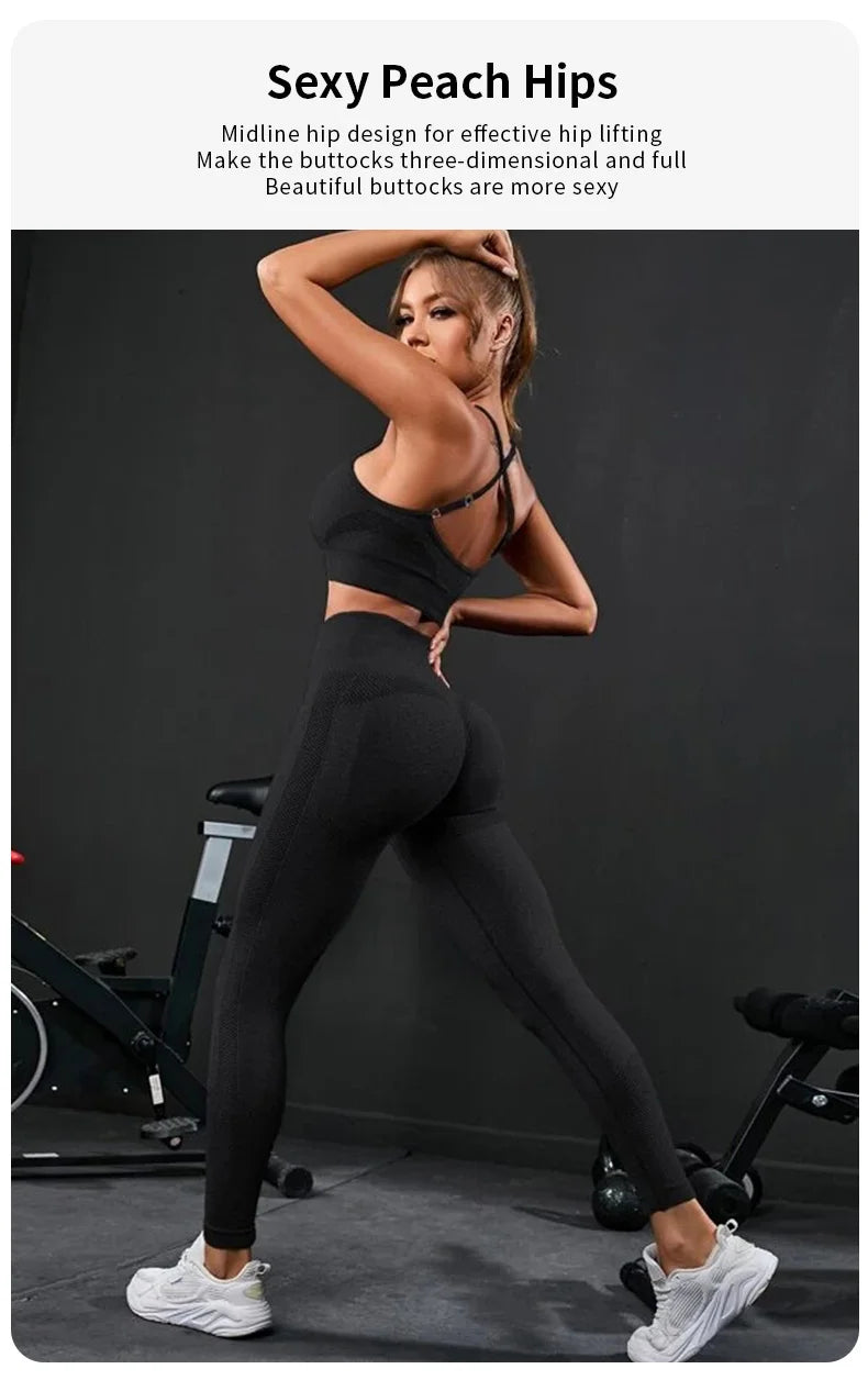 2-piece women's fitness set – high-waist leggings and sports top.