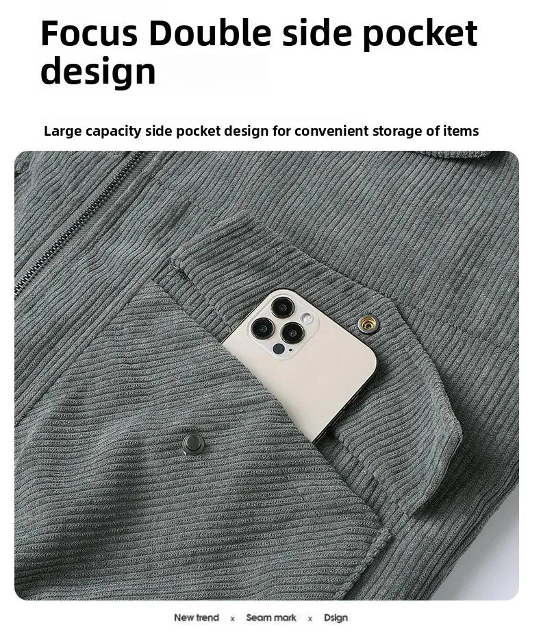 Men’s Corduroy Jacket – Thickened, warm, flocked lining, stylish and lightweight.