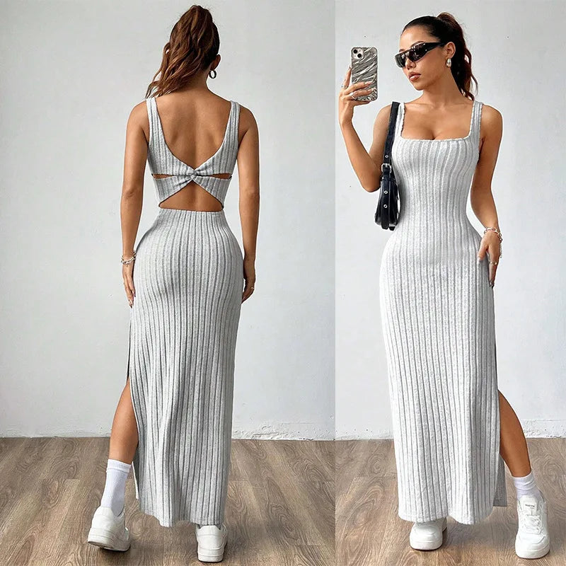 Elegant slim knitted dress with a backless design — sleek, modern, and effortlessly stylish.