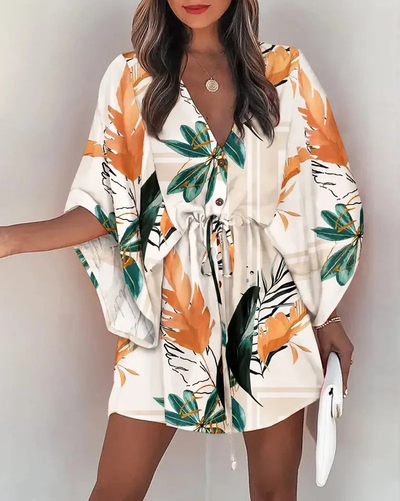 2025 Boho Floral Dress – Casual, Feminine & Flowy with Ruffles and V-Neck Detail.