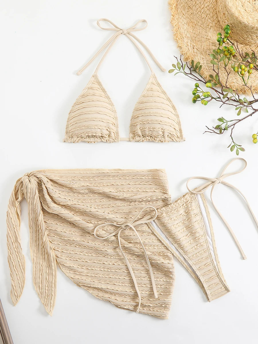 Sexy 3-Piece Bikini Set with Beach Cover-Up. Stylish, comfortable, and perfect for summer days.