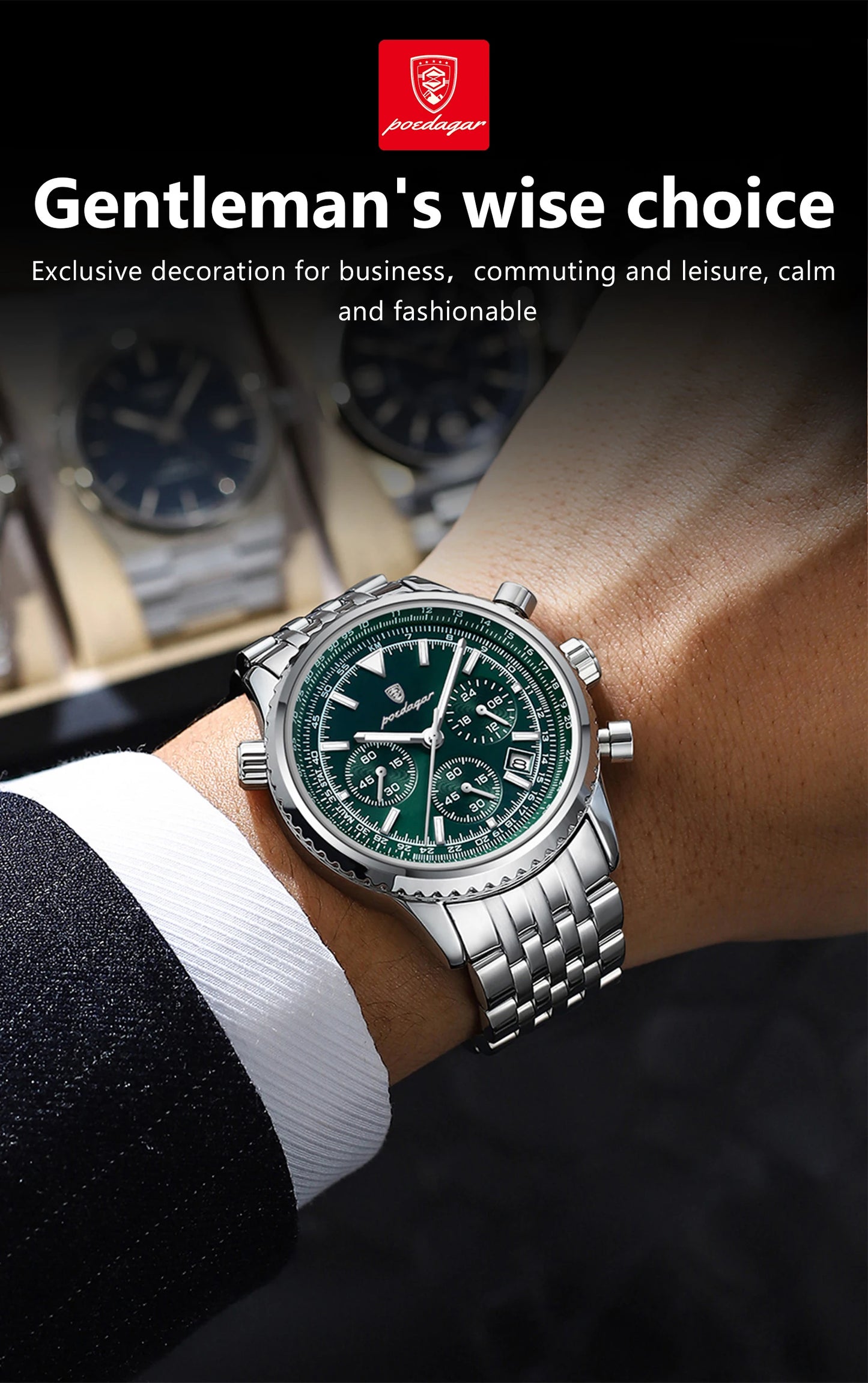 POEDAGAR Luxury Watches For Men Date Chronograph Stainless Steel Man Watch Waterproof Luminous Sport Military Men's Quartz Watch