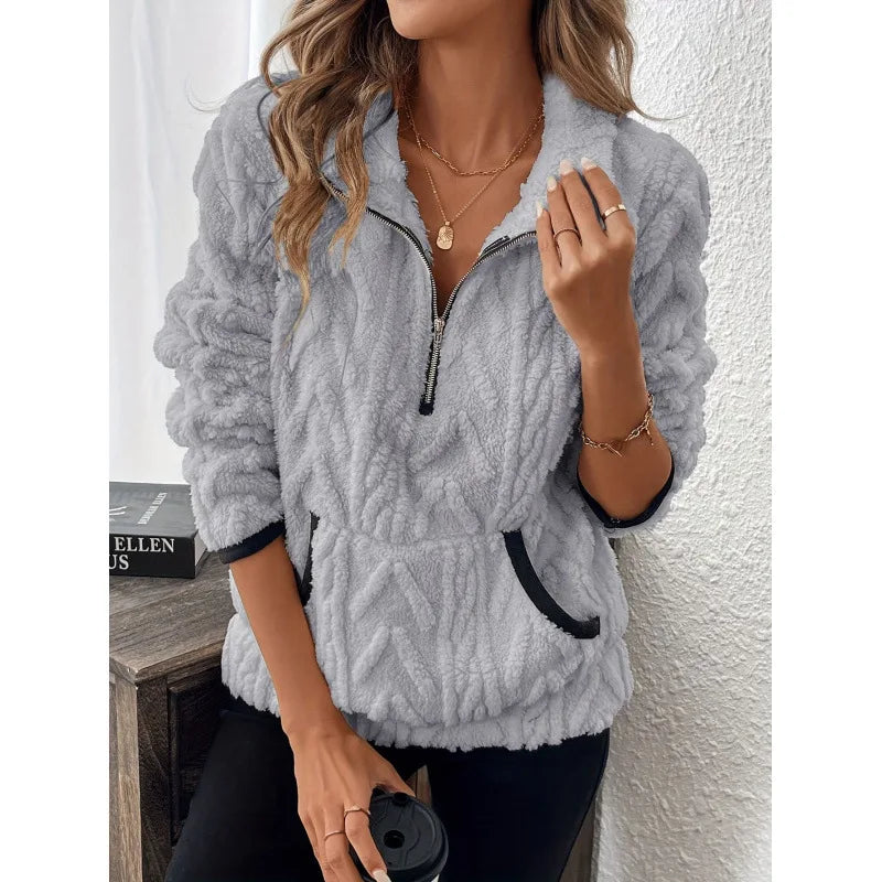 Oversized Fleece Half-Zip Sweatshirt – Autumn & Winter