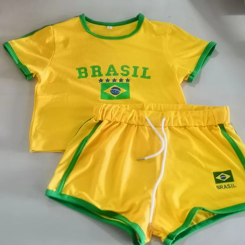Y2K Brazil Crop Top & Shorts Set. Perfect for summer!