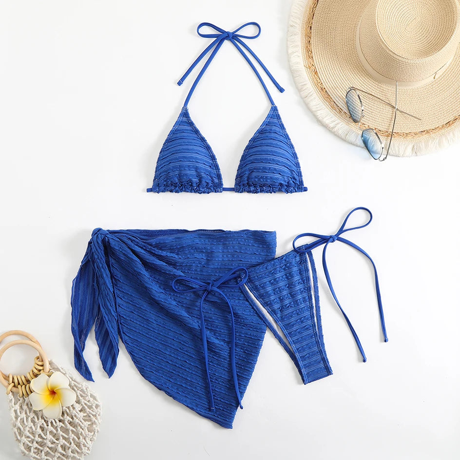 Sexy 3-Piece Bikini Set with Beach Cover-Up. Stylish, comfortable, and perfect for summer days.