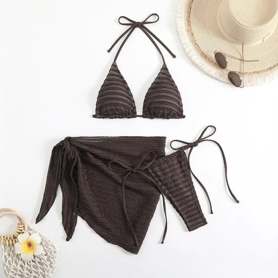 Sexy 3-Piece Bikini Set with Beach Cover-Up. Stylish, comfortable, and perfect for summer days.