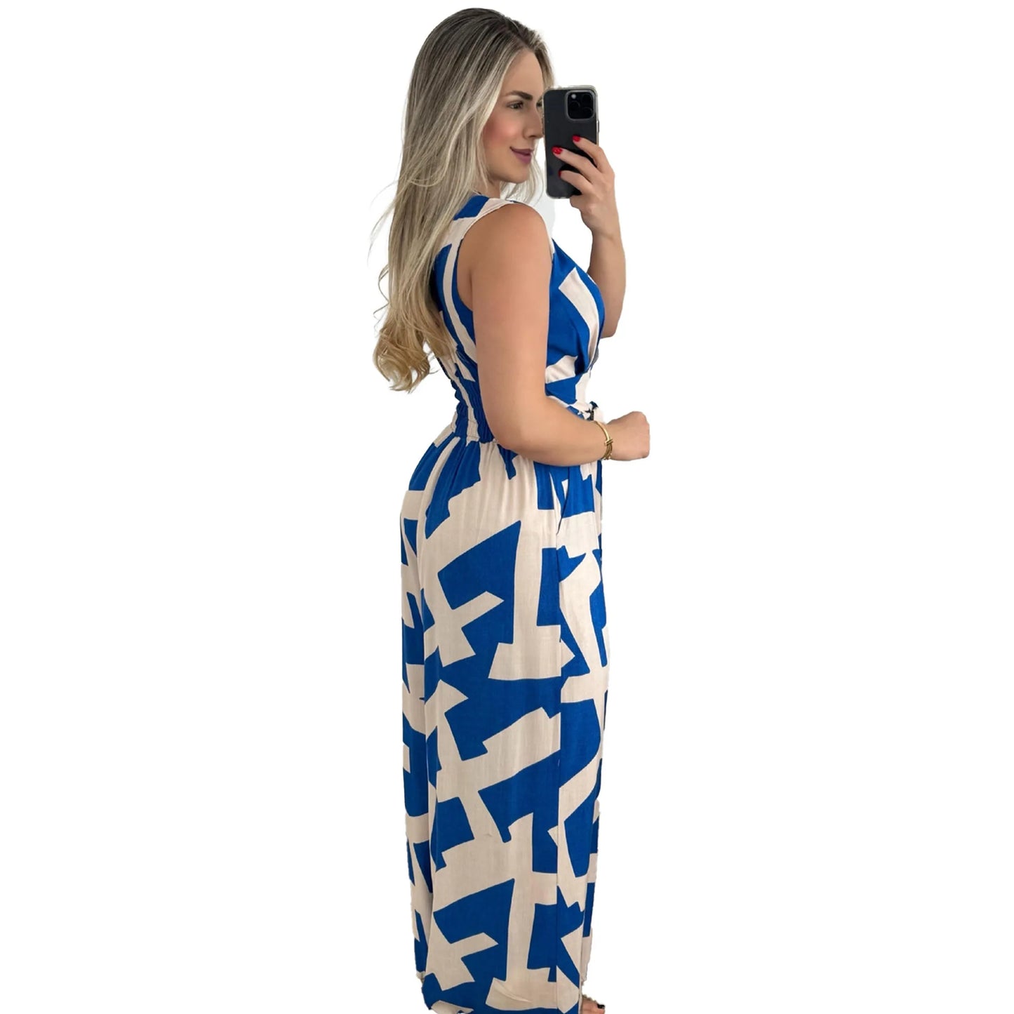 Women's fashionable and minimalist style women's deep V-waist tied jumpsuit -88209 sleeveless mid waist straight leg pants 2024