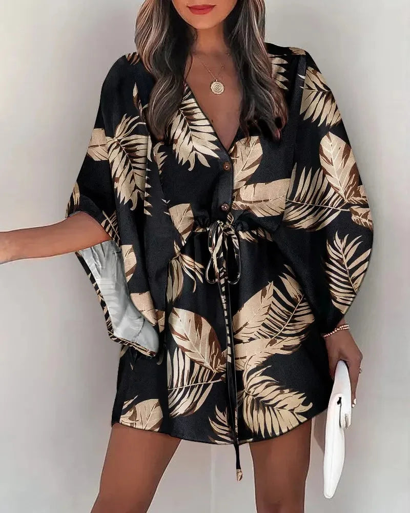 2025 Boho Floral Dress – Casual, Feminine & Flowy with Ruffles and V-Neck Detail.